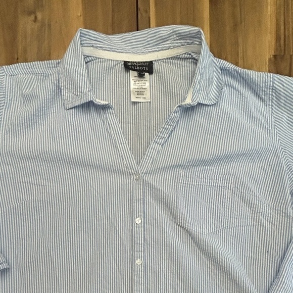 Talbots Miraclesuit Crinkle Gauze Seersucker Oversized Button Down Beach Shirt - Picture 5 of 10